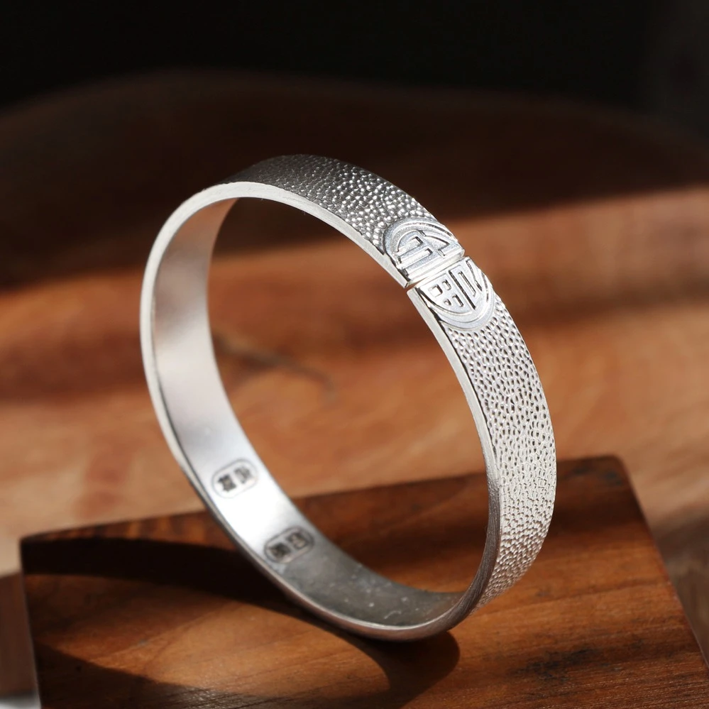 足银手镯 银杏手镯雪花银镯子手工999足银手镯女款母亲节礼物妈妈