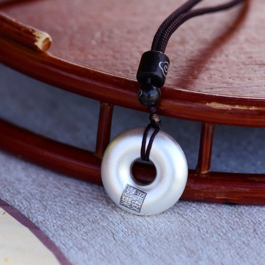 吊坠足银 平安扣喜乐999足银素款纯银吊坠附绳男女款挂坠国潮银饰