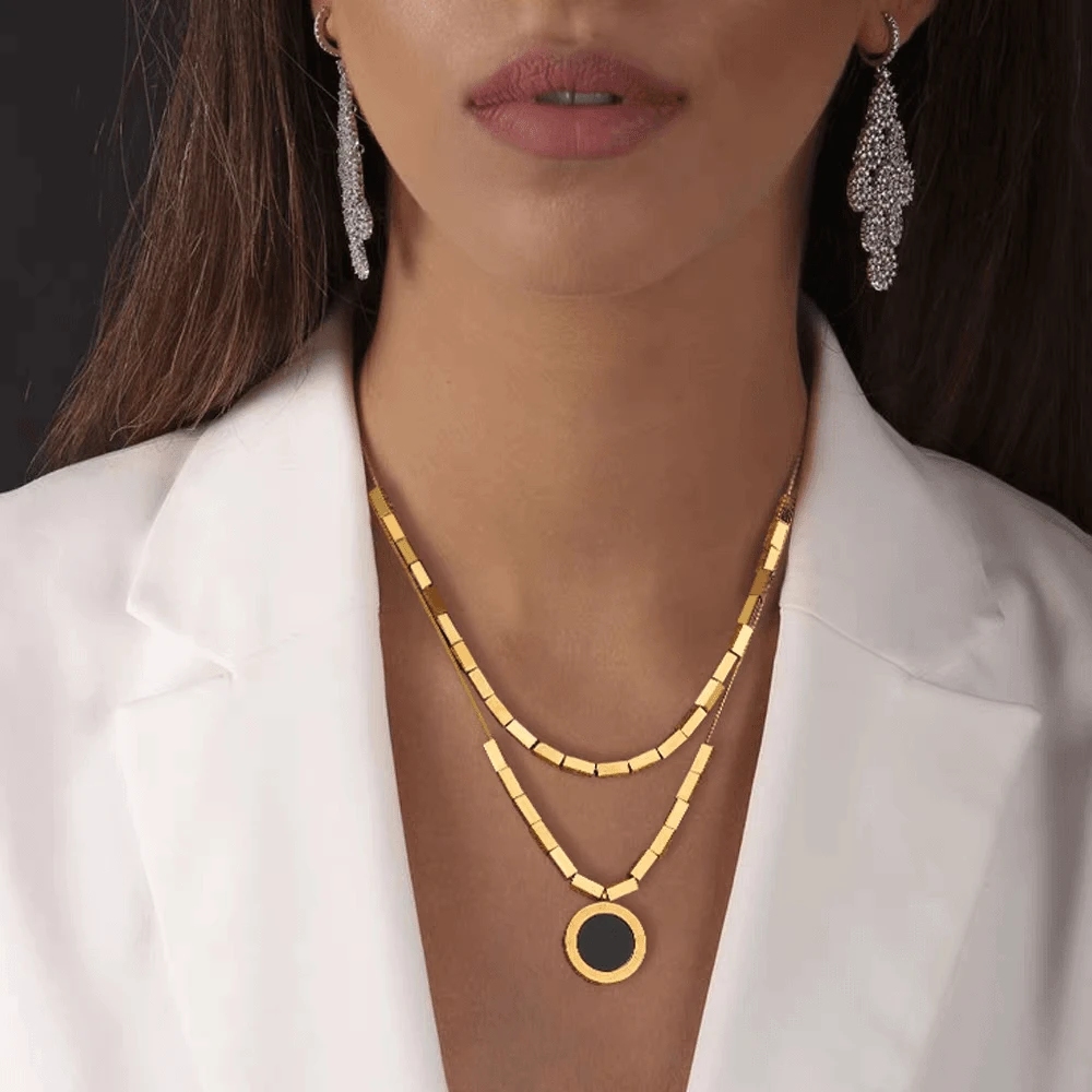 甜小柔 钛钢项链 双面叠戴轻奢设计罗马数字锁骨链高级感潮流时尚