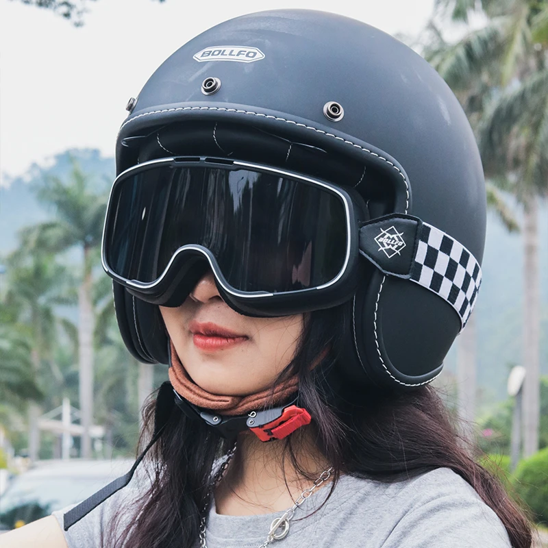 BOLLFO美式复古机车半盔四分之三四季男女通勤款式踏板车摩旅摩托