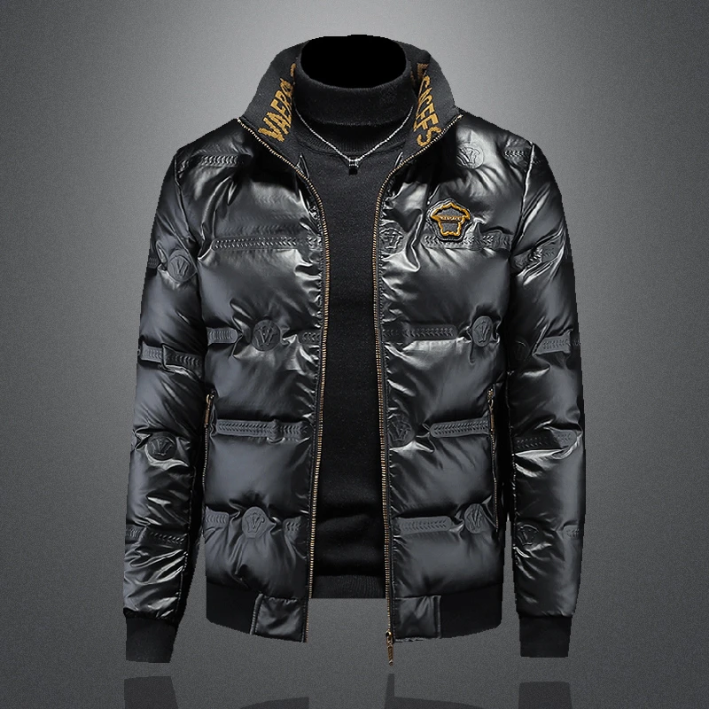 顿奇摩费涅高端时尚冬季新款白鸭绒亮面羽绒服男外套加厚潮牌短款