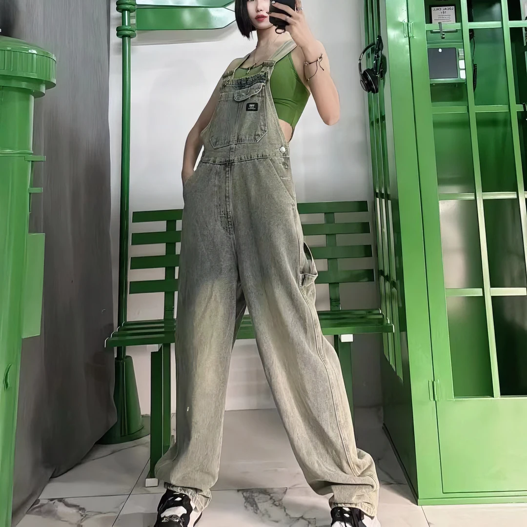 【宋昭瑶】泥黄时尚设计感牛仔背带裤