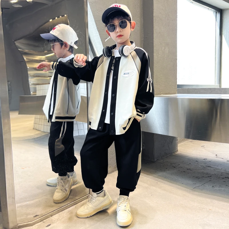 男童春秋装运动棒球服套装2024新款中大童儿童春秋冬季酷12岁潮款