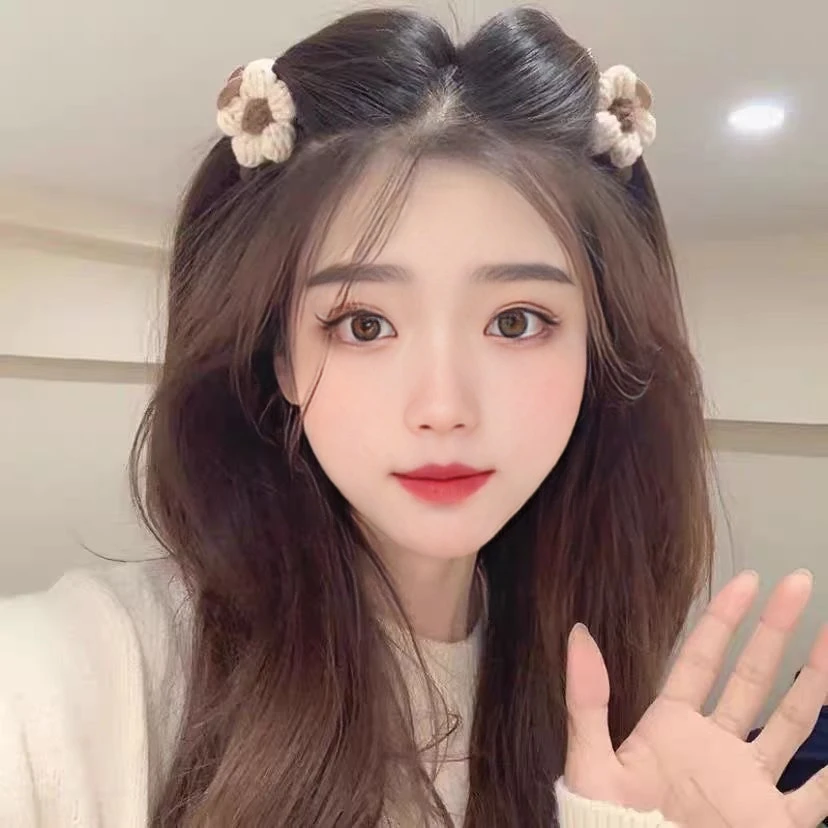 秋冬毛线花朵简约刘海抓夹甜美前额气质碎发夹半扎发夹子新娘发饰