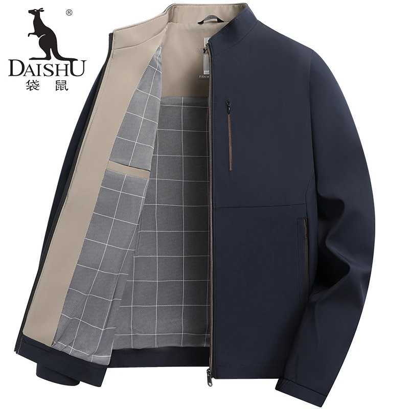 袋鼠春秋季新款男士休闲立领宽松夹克中老年人商务爸爸外套男薄款
