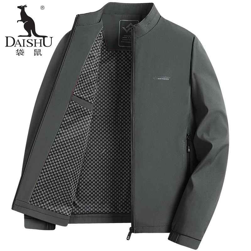 袋鼠春秋季新款男士休闲立领宽松夹克中老年人商务爸爸外套男薄款