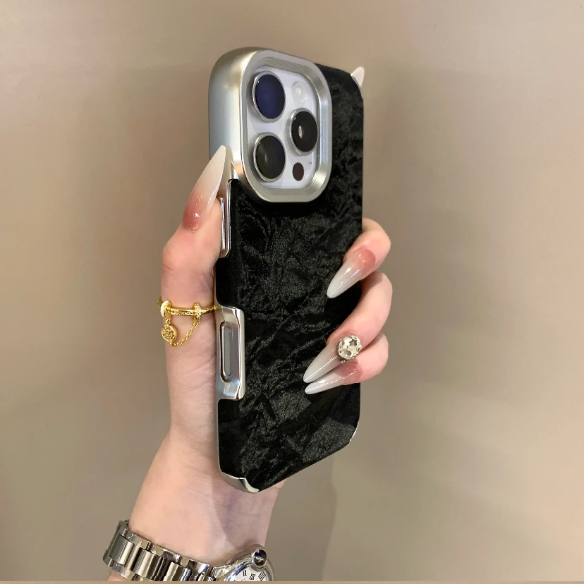 高级感冰川纹适用iPhone16手机壳苹果15pro绒布皮质14全包13时尚