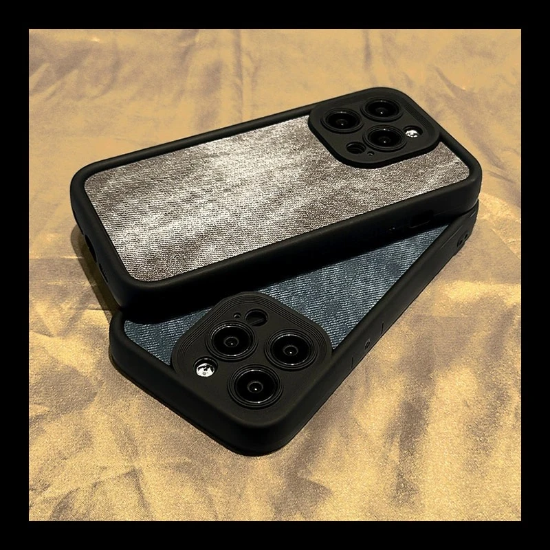 小众高级感帆布牛仔布纹13苹果14Promax手机壳15Pro全包12保护套