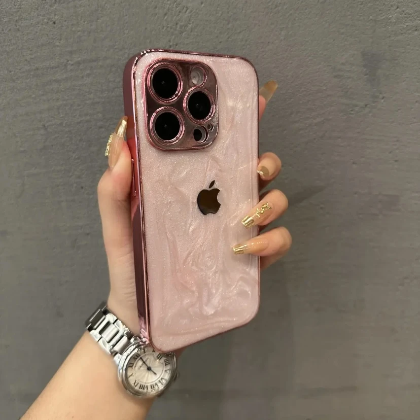 小众奶油粉滴胶适用iPhone16Promax苹果15手机壳14电镀13/12全包