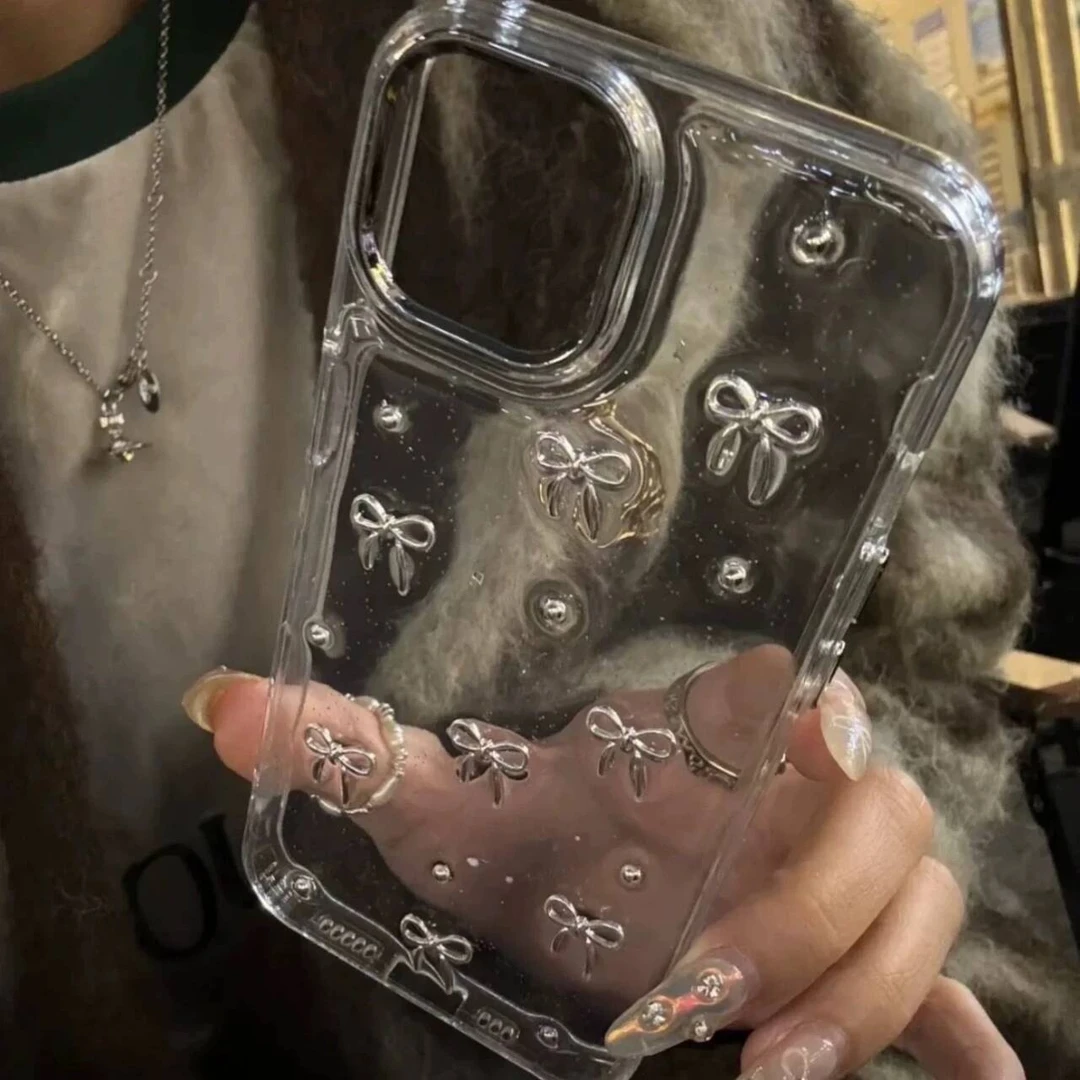 日韩ins甜妹蝴蝶结适用苹果15promax手机壳iphone14新款12滴胶13