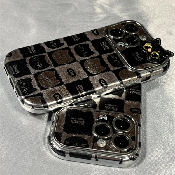 立体皮质可爱卡通猫咪适用iPhone15promax苹果14手机壳新款13防摔