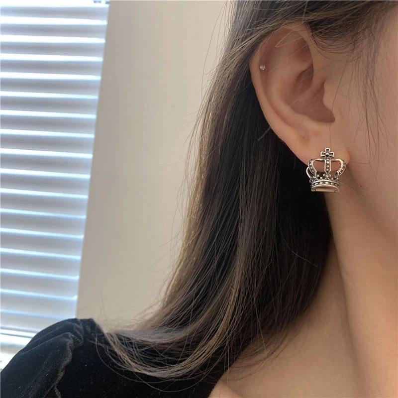 铜合金耳饰 韩版个性皇冠耳环女复古时尚镂空十字架耳圈耳扣嘻哈