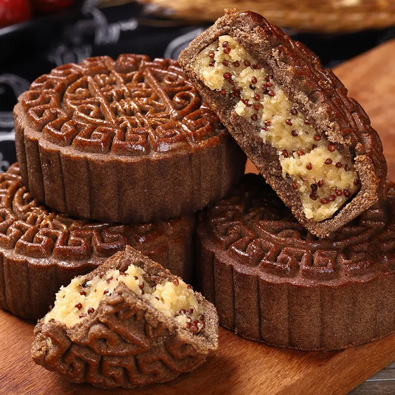 荞麦月饼粗粮全麦无加蔗糖木糖醇月饼糕点中秋五仁黑芝麻月饼零食