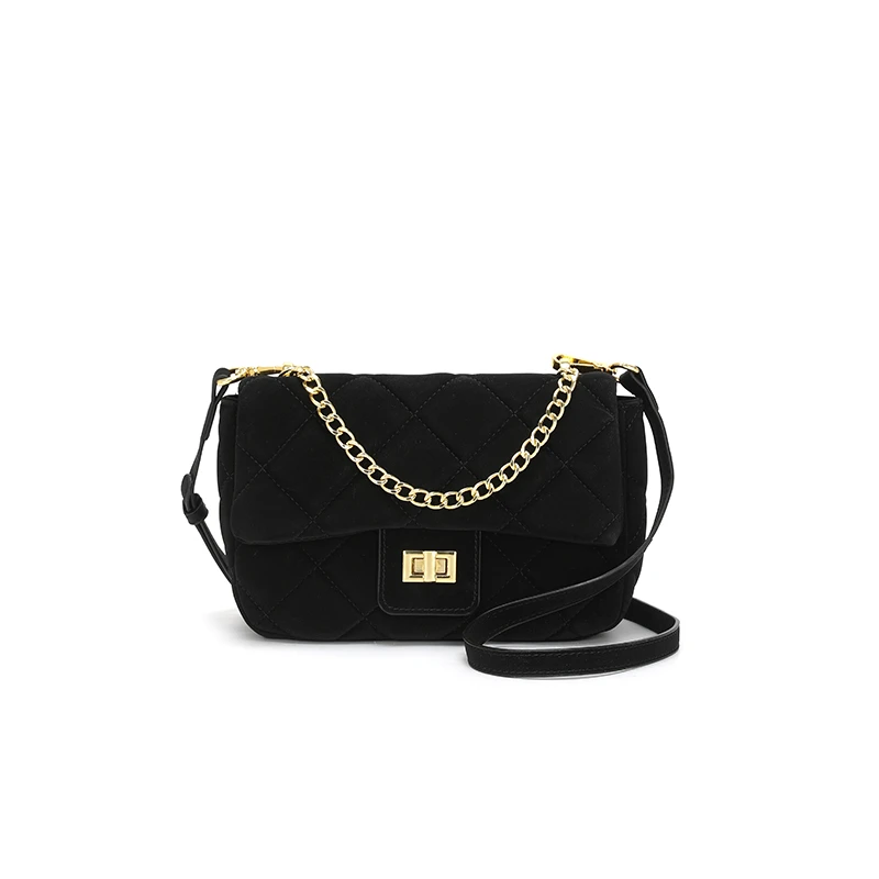 【羽乔专属】2024上新时髦小香风菱格单肩斜挎包包K-3234黑色