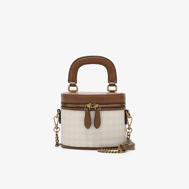 2024夏季上新小众时尚拼色斜挎盒子包K-3107棕配米白