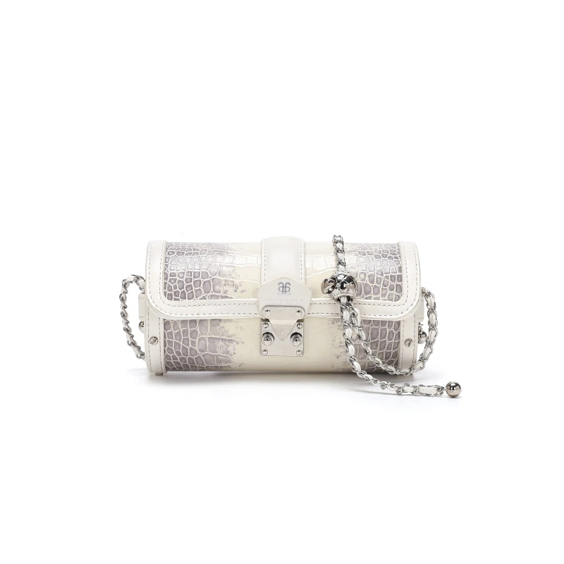 【羽乔专属】2024上新小众时尚设计渐变鳄鱼纹斜挎包K-3563米白色