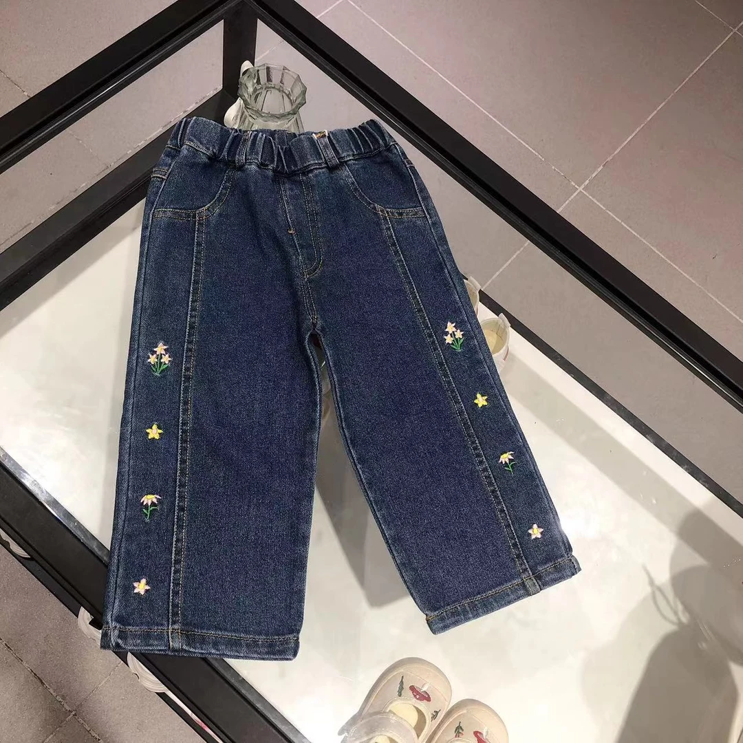 40807女童新款秋季时尚刺绣长裤百搭休闲牛仔裤