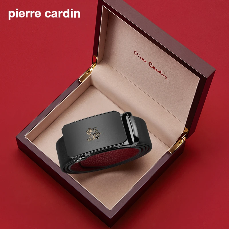 皮尔卡丹本命年红色腰带男士真皮皮带520礼盒装蛇年结婚礼物裤带