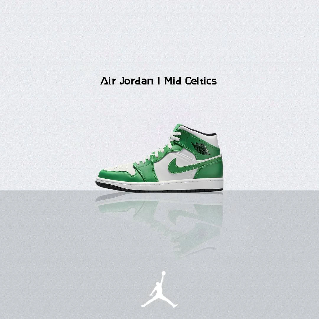 【现货】Air Jordan 1 Mid 凯尔特人 中帮 篮球鞋 白绿 DQ8426-301