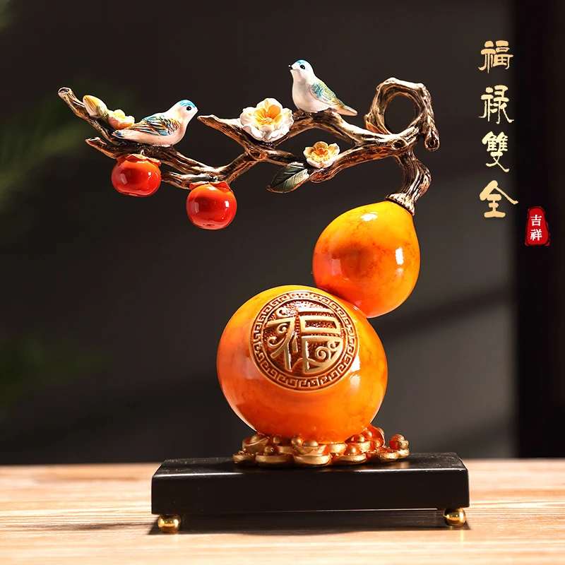 黎采葫芦摆件柿柿如意福禄双全新中式客厅玄关电视柜树脂工艺品YY