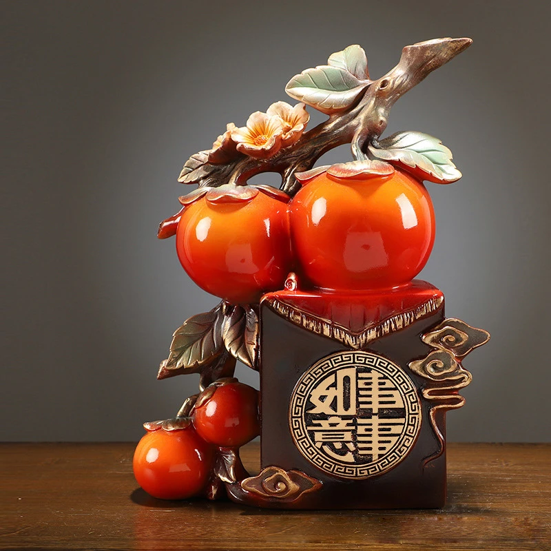 黎采柿柿如意柿子摆件事事如意新中式搬家玄关酒柜装饰品（YY）