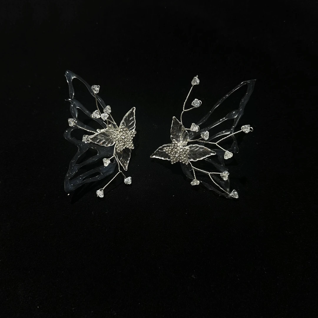 新娘水凝冰透蝴蝶发夹边夹头饰水晶异域个性婚纱礼服造型时尚发饰