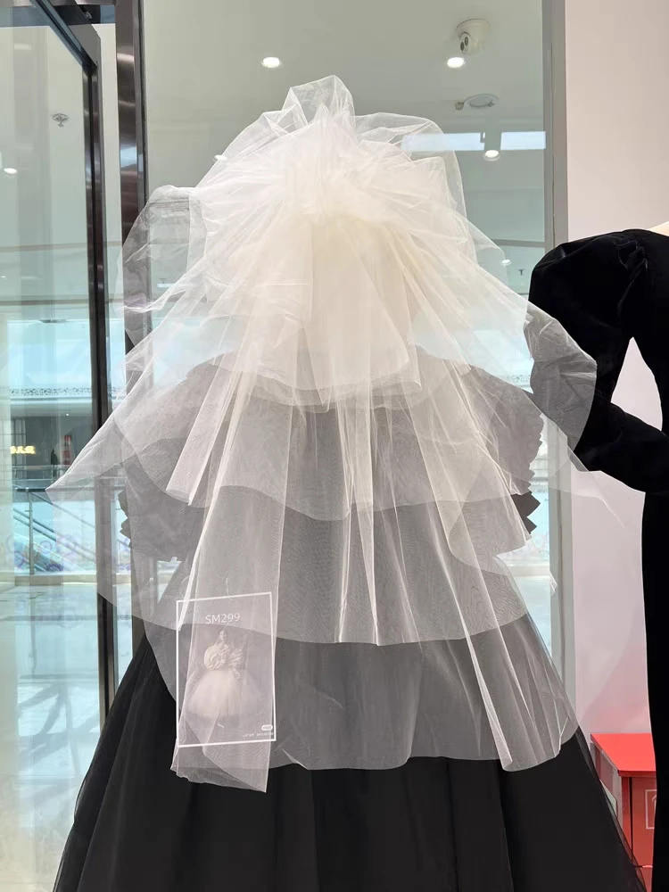新款主婚纱头纱抓泡云朵蓬蓬头纱韩式新娘摄影造型街拍六层爆炸纱