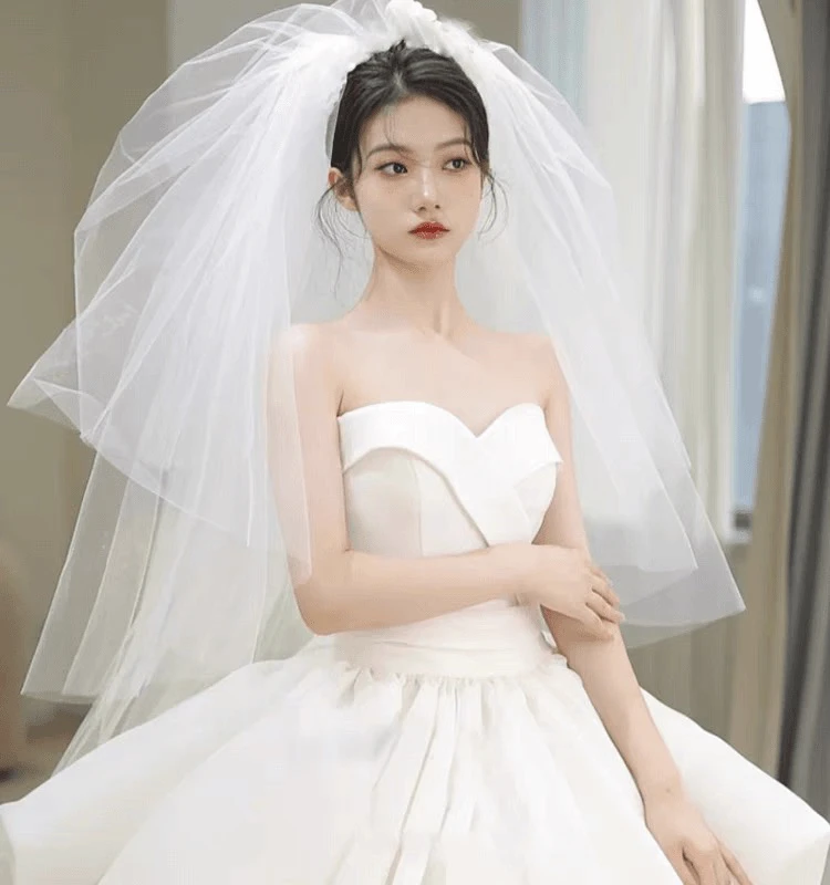 韩式新娘蓬蓬头纱超仙多层婚纱新款结婚头纱简约短款旅拍造型头纱