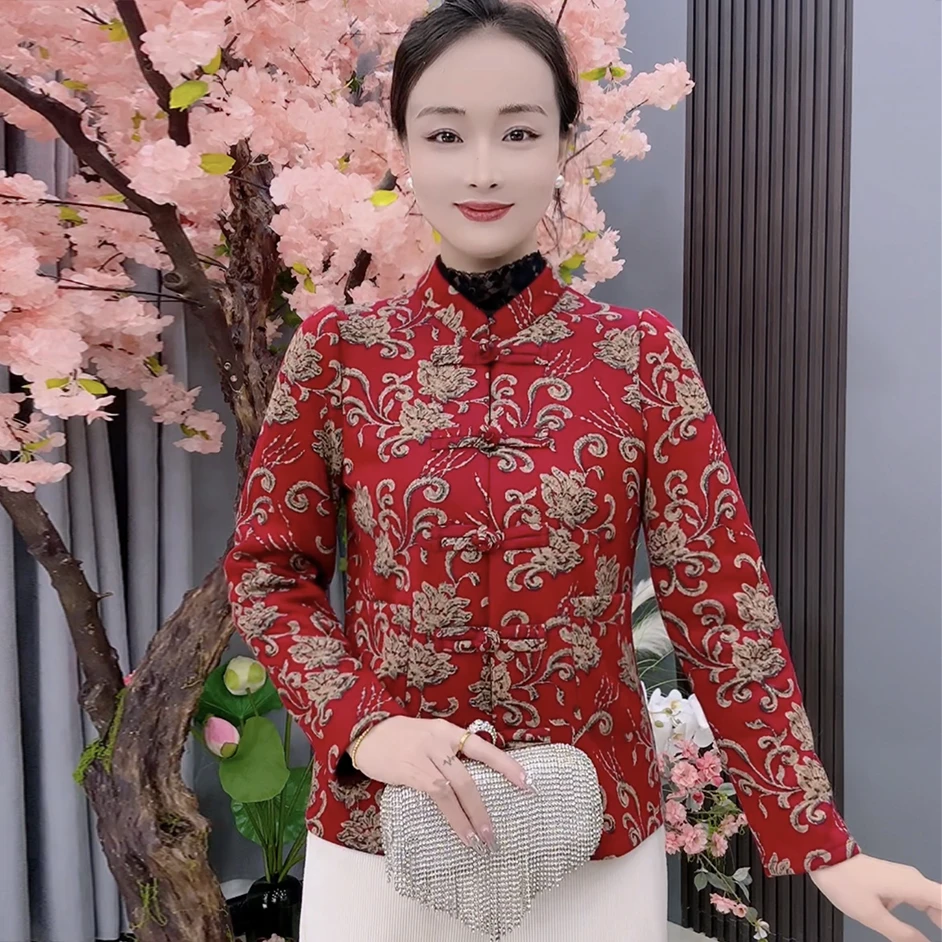 3010图腾冬季加厚一体复合绒棉衣拼接毛毛保暖棉服中式复古外套