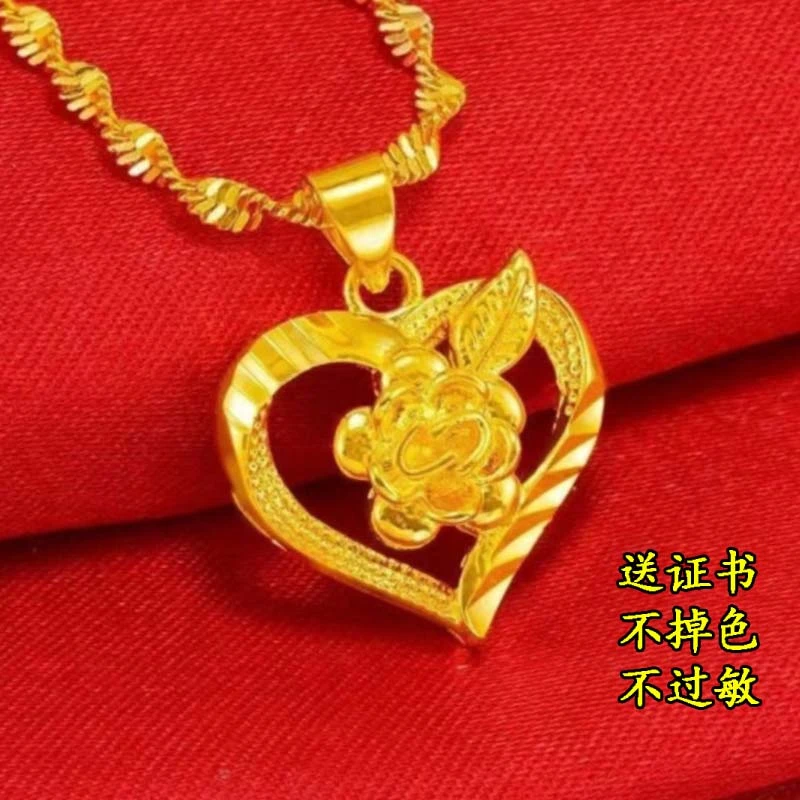 钛钢项链 香港正品9999项链女士玫瑰花吊坠不褪色送妈妈礼物