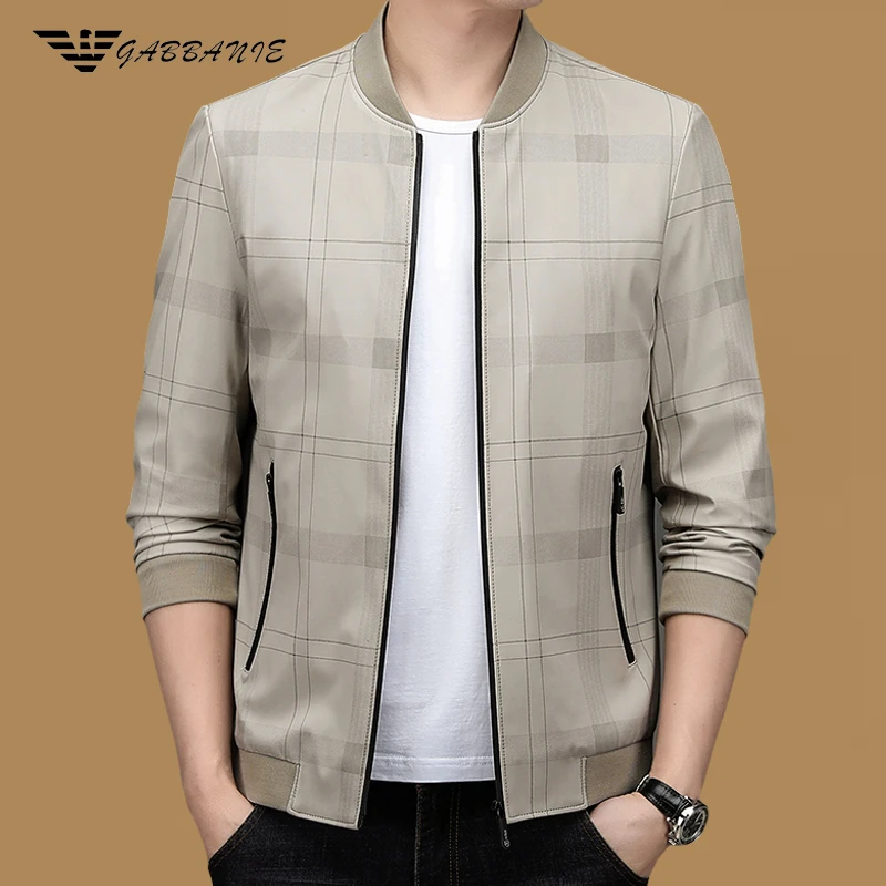 意大利品牌高端男士棒球领夹克中青年商务休闲春秋季时尚格子外套
