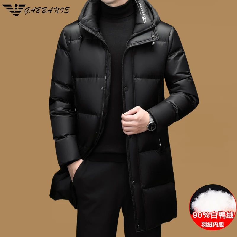 意大利轻奢羽绒服男款高端冬季加厚中年纯色潮流长款连帽保暖外套