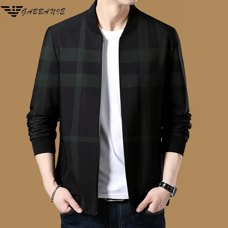 意大利品牌男士夹克外套秋季青中年商务格子休闲茄克棒球领男上衣
