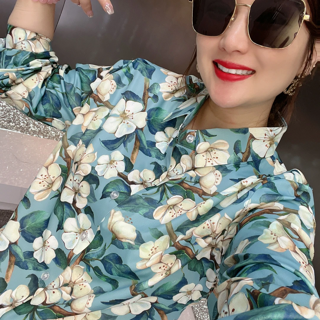 新款高端男士时尚百搭休闲满花长袖衬衫82436