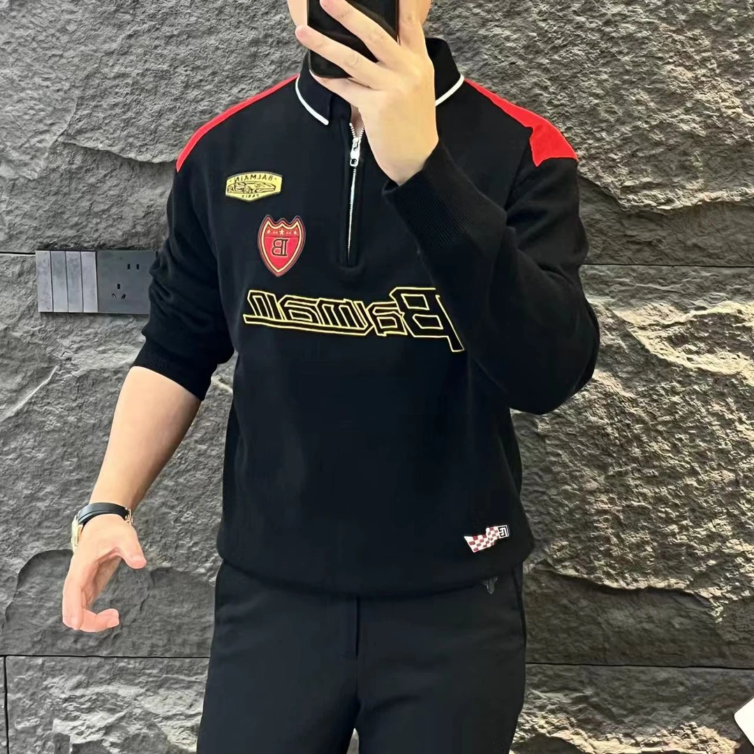 新款高端男士潮流百搭个性图案半拉链休闲羊毛衫XH202485