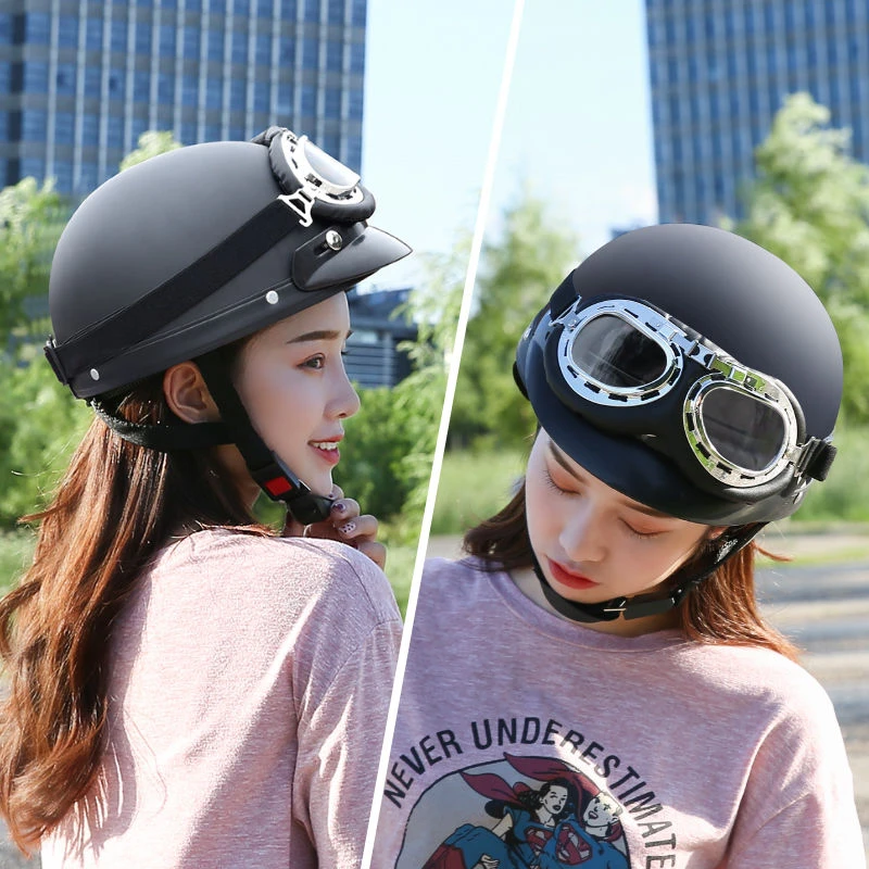 哈雷复古头盔女夏季四季通用电动摩托车男半覆式电瓶车防晒安全帽