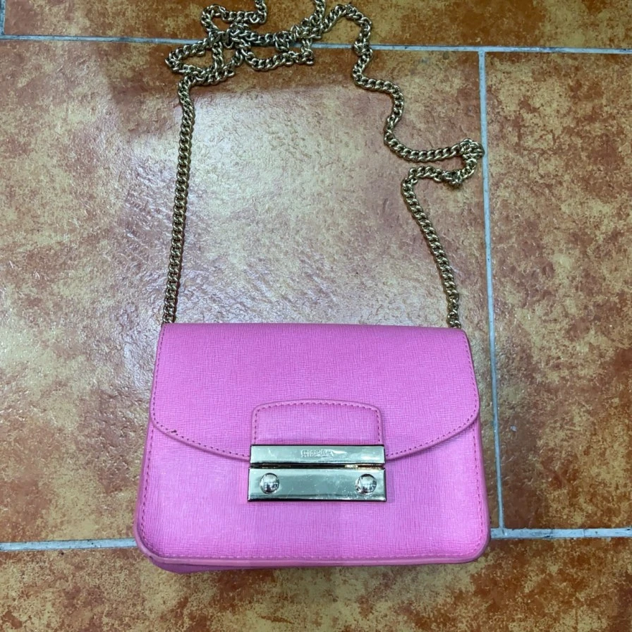 95新 FURLA/芙拉 芙拉粉色链条包 /7940
