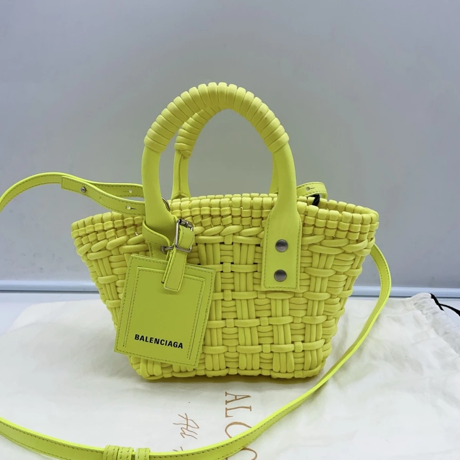 95新 Balenciaga/巴黎世家 巴黎世家 荧光黄编织包/953 4543