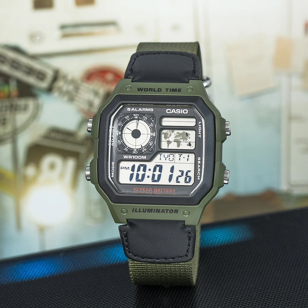 全新未使用 Casio/卡西欧 方块复古百搭夜光防水表AE-1200WHB-3B