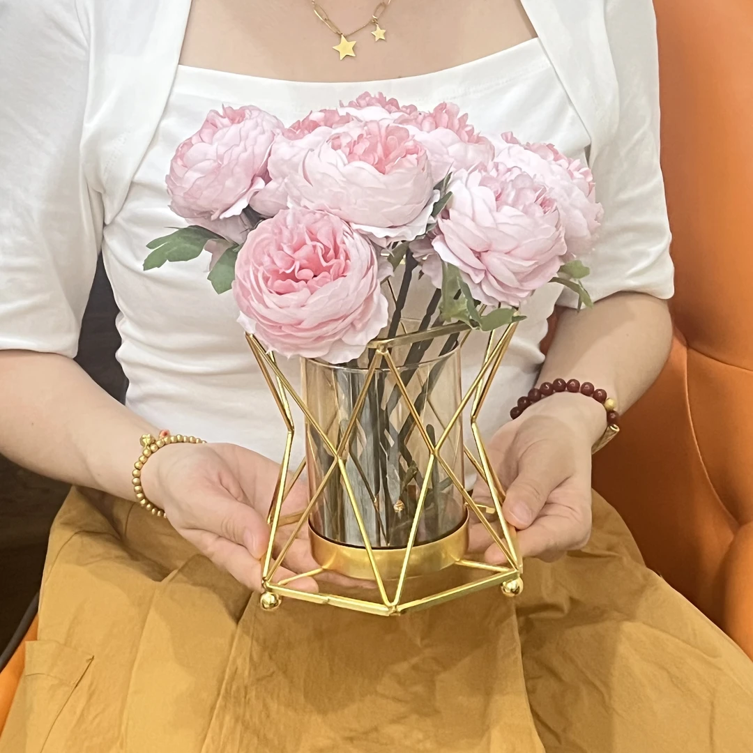 轻奢摆件创意水培玻璃花瓶高档现代简约客厅餐桌茶几仿真花束插