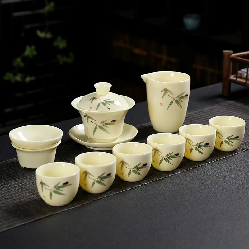 家用茶具陶瓷礼盒装瓷盖碗手工高档简约中式轻奢创意茶杯