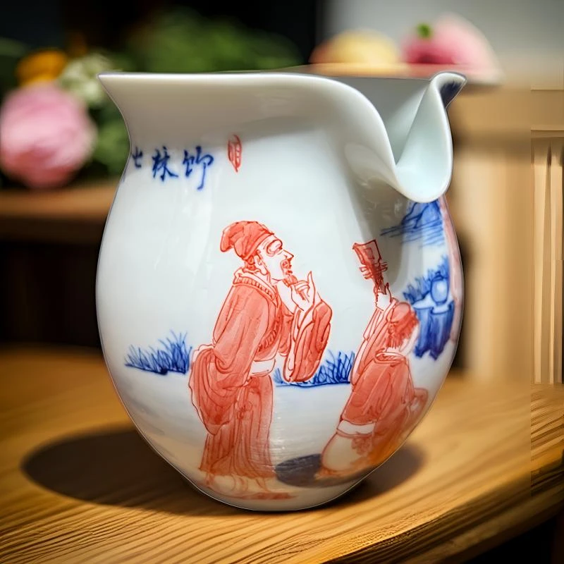 徐胜贵竹林七贤公道杯手工手绘景德镇青花釉下红茶道茶具中式陶瓷