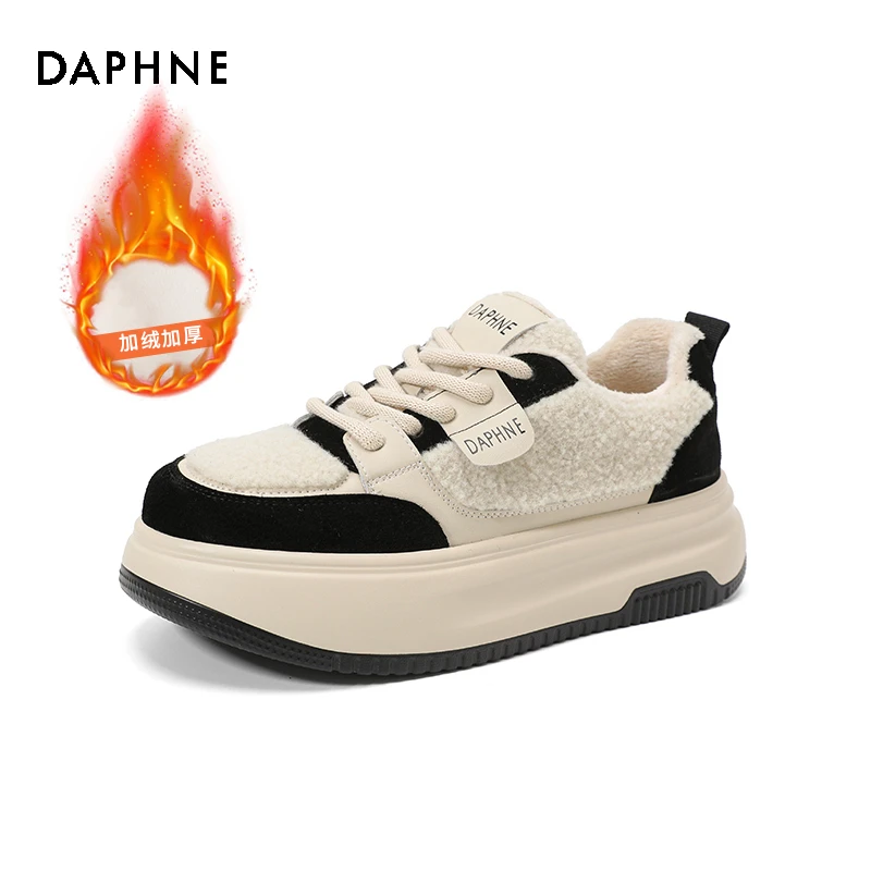 Daphne/达芙妮2024春季加绒新款毛毛鞋厚底时尚百搭板鞋