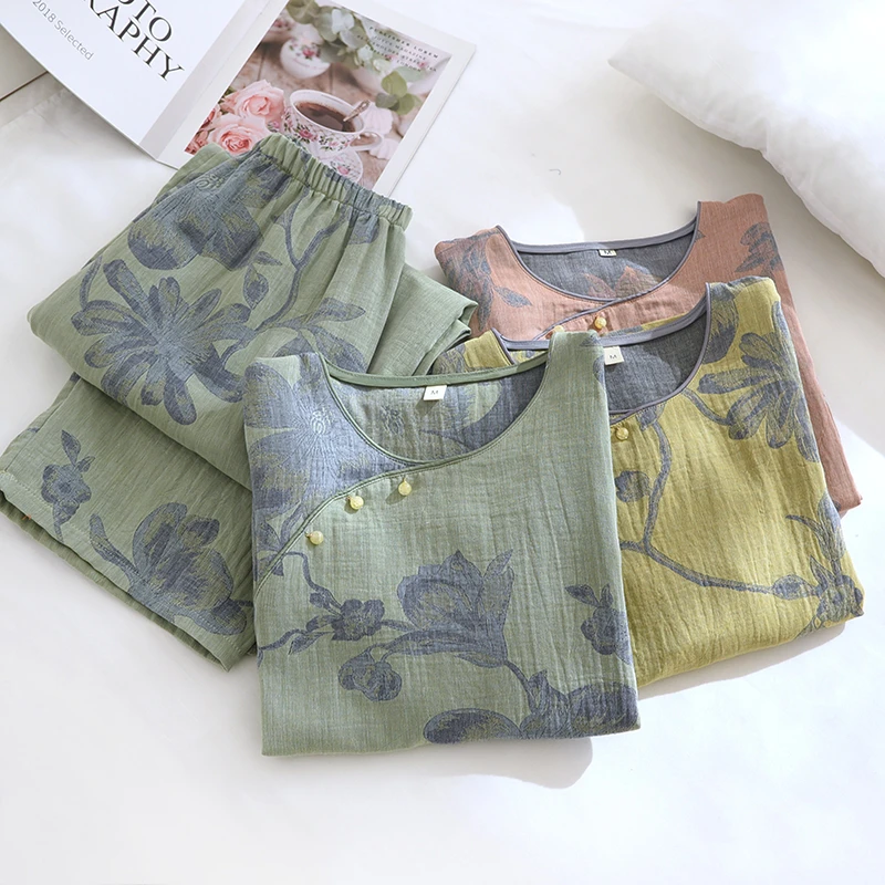 纯棉睡衣女套装大码春秋长袖春夏季薄款全棉吸汗宽松加大女士