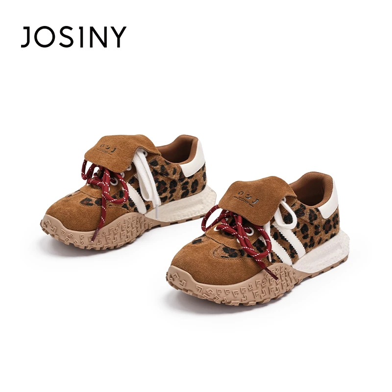 卓诗尼秋季新款百搭透气增高运动休闲鞋时尚真皮复古棕色小众低帮