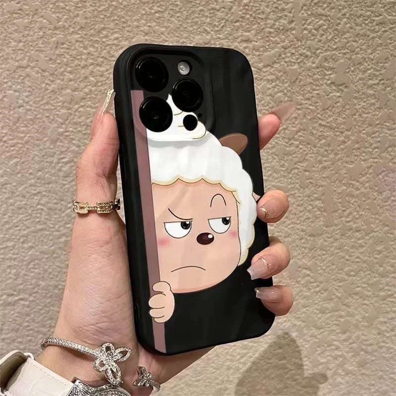 卡通探头懒洋洋适用苹果15PRO手机壳iPhone13/14褶皱壳11/12pro软