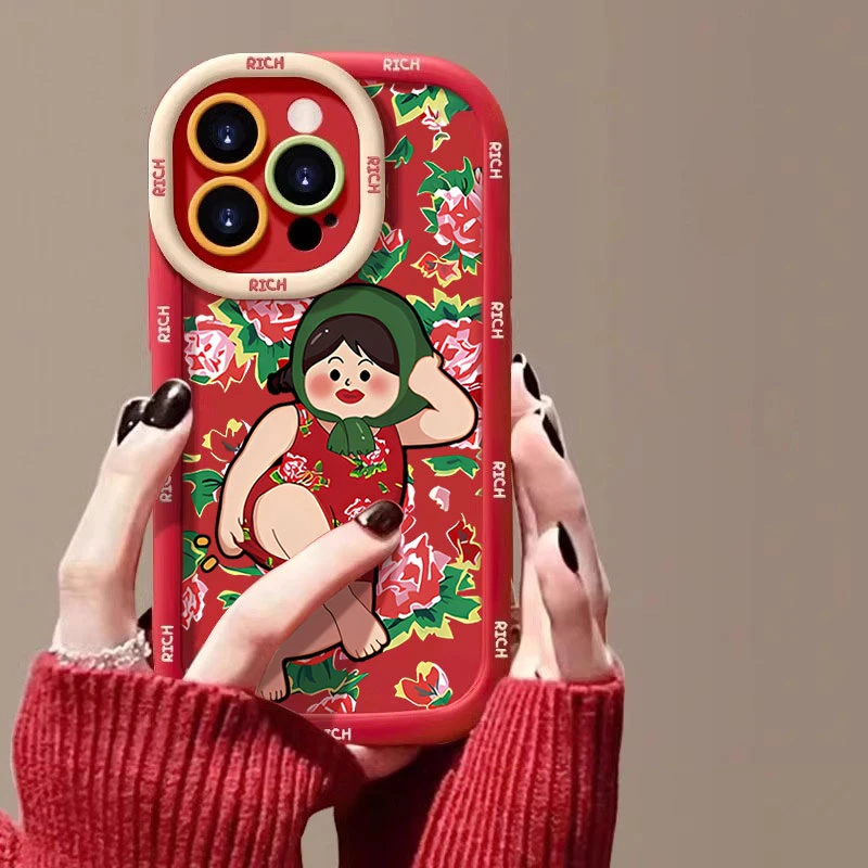 大花袄土酷村姑iphone15Promax手机壳卡通苹果14PRO硅胶13 12/11X