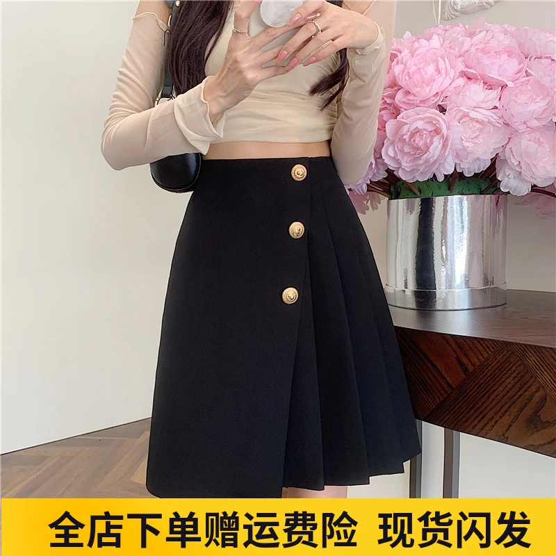加长版胖mm西装中裙女大码设计感短裙小众褶皱A字半身裙2025新款