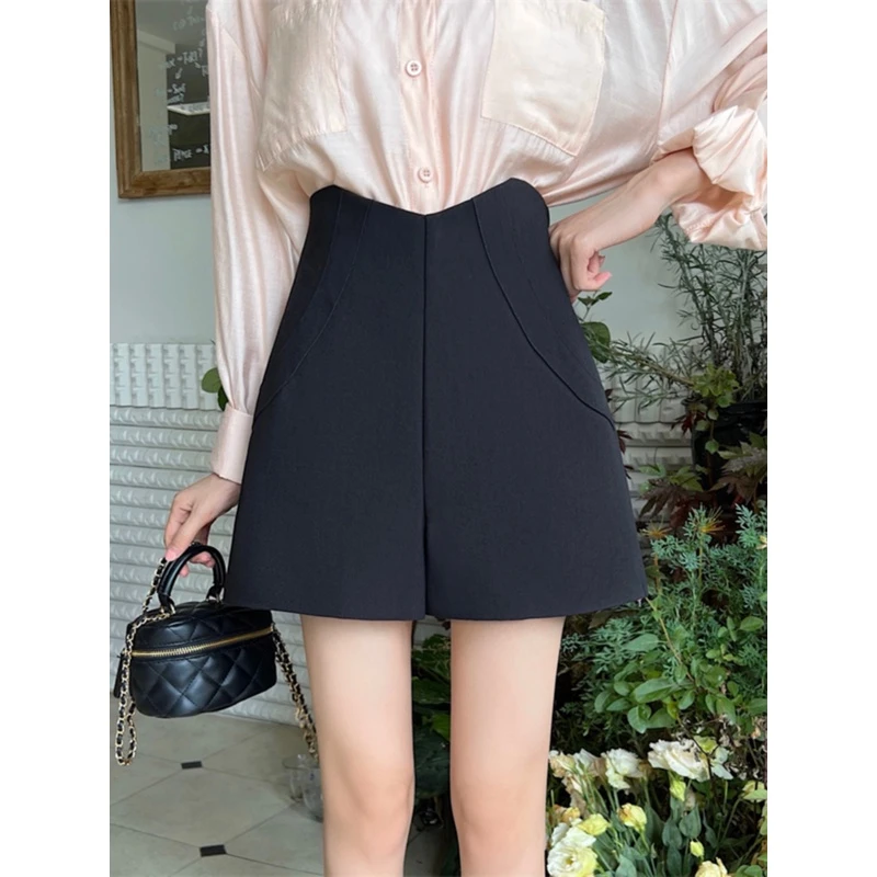 大码西装短裤女胖mm高腰黑色阔腿裤夏季a字显瘦遮肚休闲裤工装裤