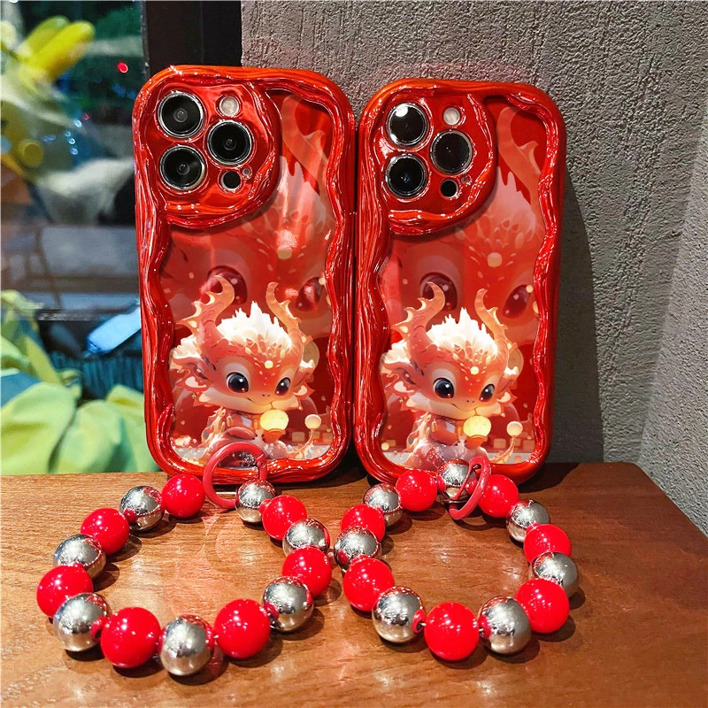 卡通小龙苹果13iPhone14华为OPPO小米vivo电镀曲边防摔女款手机壳